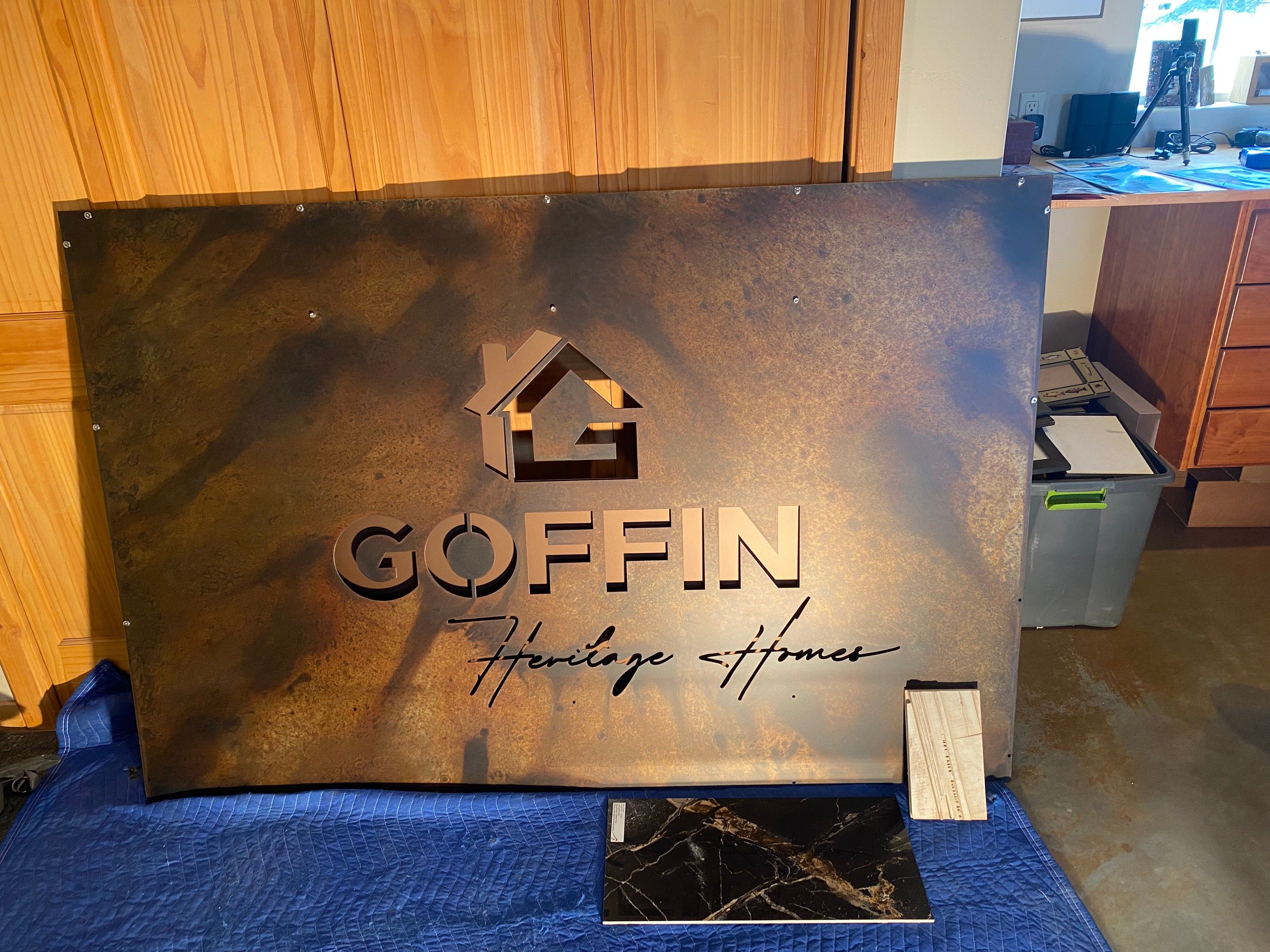 The finished Goffin panel in the studio